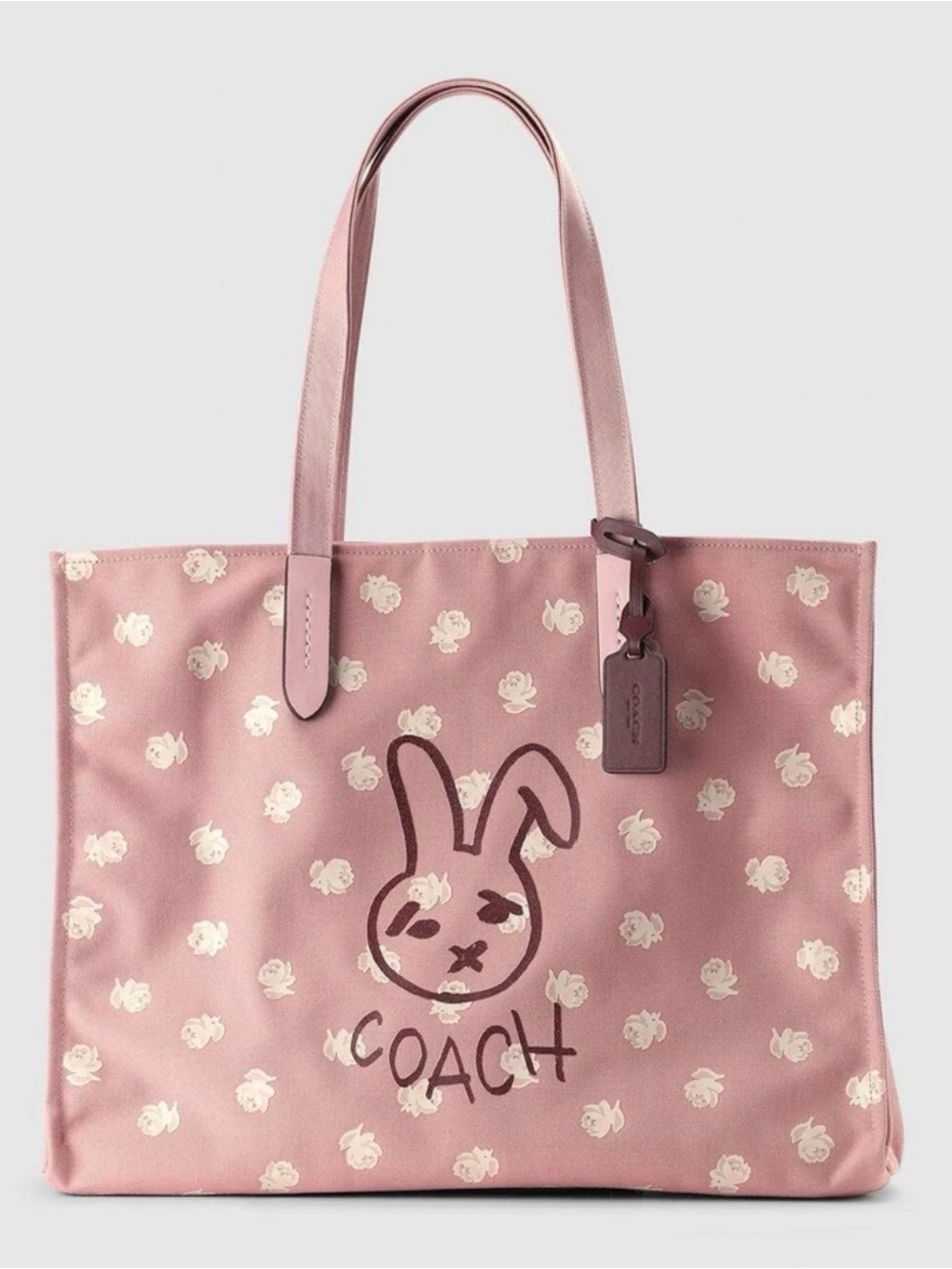 Coach Pink Floral Bunny Graphic Tote